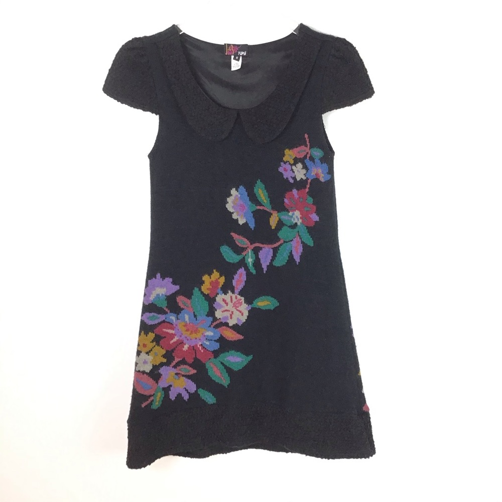 Yumi Black Floral Sweater Dress